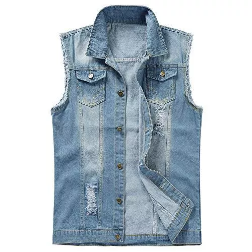 YOUTHUP Westen YOUTHUP Herren Denim Weste Zerreißendes Deko Fashion Casual Jeansweste für Freizeit