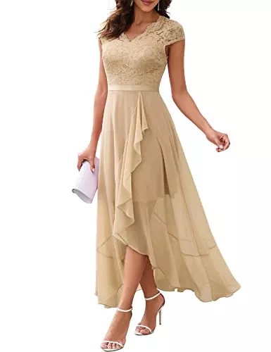 Bbonlinedress Cocktail Bbonlinedress Abendkleider elegant für Hochzeit Spitzenkleid Chiffon Hi-Lo Kleid Brautjunferkleid Bridesmaid Dress Vokuhila Partykleid Abschlusskleid lang Ballkleid Strandkleid