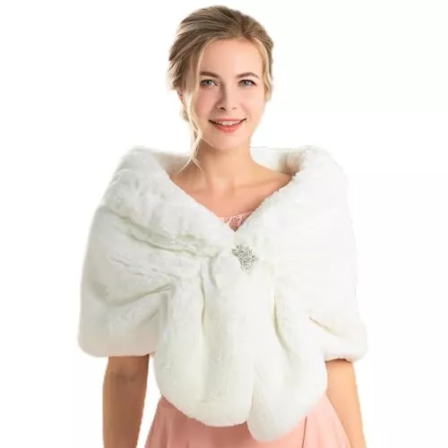 Zoestar Schals & Tücher Zoestar Damen Kunstfell Schal 1920er Jahre Hochzeit Fell Stolen und Wraps Fasching Fell Shrug für Hochzeit