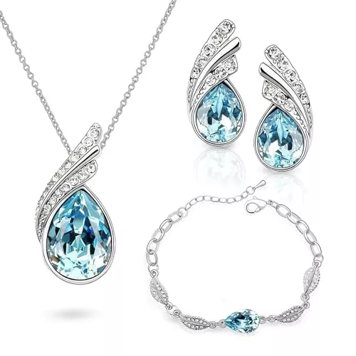 Crystalline Azuria Schmuck Crystalline Azuria Tropfenform Kristalle 18K Weiß Vergoldet Schmuck-Set Halskette Anhänger Ohrstecker Armband für Damen