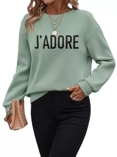 Minetom Pullover & Strickmode Minetom Pullover Damen Herbst Sweatshirt Briefe Drucken Rundhals Langarm Pulli Locker Casual Oberteil Sport Streetwear Sweatshirt ohne Kapuze Herbst Winter Outfit Frauen