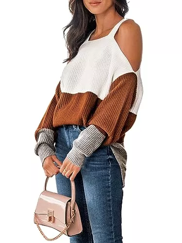 CUPSHE Pullover & Strickmode CUPSHE Damen Strickpullover Karrée Ausschnitt Langarm Seitenschlitz Feinstrick Schulterfreier Pulli Oversize Oberteil Tops Knit Sweater