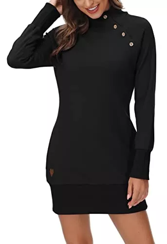 DOTIN Kapuzenpullover DOTIN Damen Sweatkleid Langarm Sweatshirt Hoodie Kleid Lange Pullover Outwear Jumper Tops Kapuzenpulli