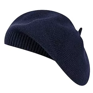 Qinfren Hüte & Mützen Qinfren Damen Baskenmütze, klassisch, einfarbig, gestrickt, warm, weich, für Winter und Herbst, blau, Einheitsgröße