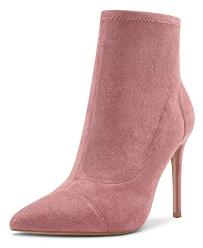 Saekcted Stiefel Saekcted Damen Hoher High Absatz Heel Stiletto Spitze Zehenkappe Stiefeletten Slip-on Klassisch Dress Büroschuhe Party Stiefel 10 CM Heels