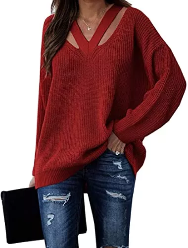 Cicy Bell Pullover & Strickmode Cicy Bell Pullover für Damen V-Ausschnitt Hollow Out Oberteile Langarm Lässige Stricktops