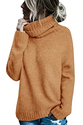 Runcati Pullover & Strickmode Runcati Pullover Damen Rollkragen Strickpullover Langarm Einfarbig Casual Loose Winter Warm Sweater