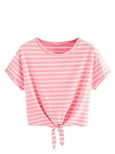 ROMWE Kurzarmblusen ROMWE Damen Gestreift Crop Top Kurzarm Streifen Shirt