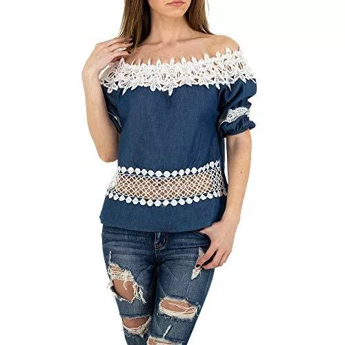 Ital Design Kurzarmblusen Ital Design Off Shoulder Spitzen Bluse