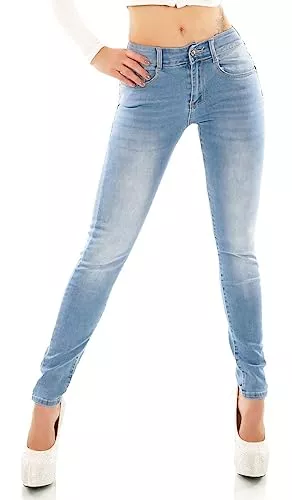 Trendstylez Jeans Trendstylez Damen Slim Fit Stretch Middle Waist Skinny Röhren Jeans Push Up Blue Washed J5653