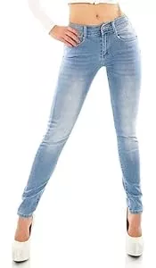 Trendstylez Jeans Trendstylez Damen Slim Fit Stretch Middle Waist Skinny Röhren Jeans Push Up Blue Washed J5653