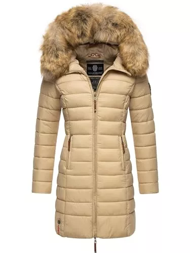 MARIKOO Mäntel MARIKOO Damen Wintermantel Warmer Steppmantel lang mit Kapuze Rose XS-XXL