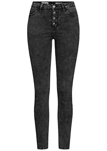 Hailys Jeans Hailys Damen High-Waist Skinny Jeans Hose Knopfleiste 5-Pockets Acid schwarz Denim