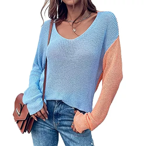 Greensen Pullover & Strickmode Greensen Pullover Damen Langarmshirts Strickpullover Rückenfrei Slim Warm Tunika Rundhals Casual Freizeit Sexy Oberteile Tops
