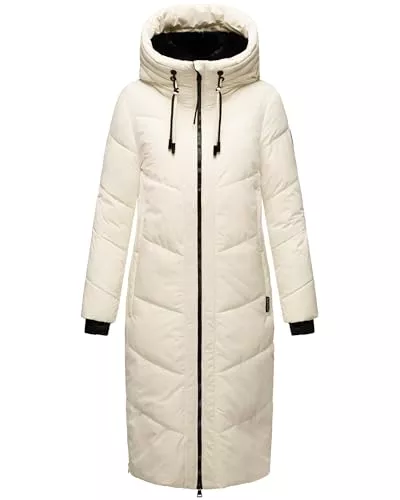 MARIKOO Mäntel MARIKOO Damen Wintermantel warmer Steppmantel lang mit Kapuze und abnehmbarem Kunstfellkragen Nadaree XVI XS-XXL