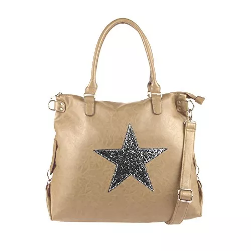 OBC Only-Beautiful-Couture Taschen & Rucksäcke OBC ital-Design Damen Stern Tasche Shopper XXL DIN-A4 Handtasche Schultertasche Beuteltasche Henkeltasche Crossover Umhängetasche