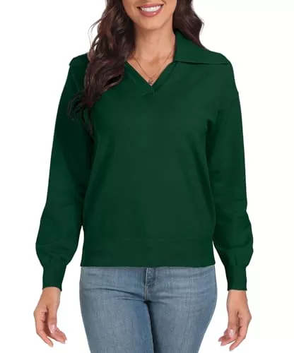 PrinStory Pullover & Strickmode PrinStory Strickpullover Damen Langen Ärmeln Pullover Mit Reverskragen V-Ausschnitt Sweatshirts