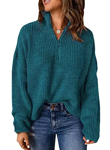 Aleumdr Pullover & Strickmode Aleumdr Damen Pullover Elegant Reißverschluss Strickpullover Damen Rollkragenpullover Herbst Grobstrick Pullover für Damen Winterpullover Causal Strickpulli Sweater Festliche Pullover