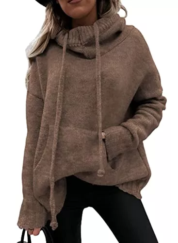 Aleumdr Kapuzenpullover Aleumdr Pullover Damen Hoodie Sweatshirts Langarm Kapuzenpullover Strickpullover Damen Oversize Rollkragenpullover Elegant Damen Herbst Strickpulli Winterpullover