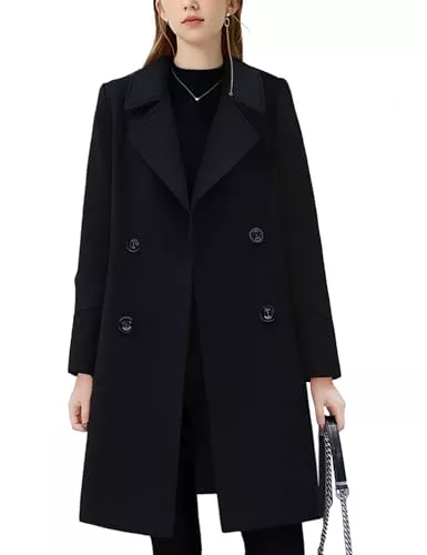 DayaEmmoTQ Mäntel DayaEmmoTQ Damen Zweireiher mittellanger Trenchcoat Revers lässige Jacke klassische Mode Schlanke Mantel