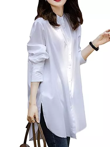 ZANZEA Langarmblusen ZANZEA Bluse Damen Oversize Button Down Hemd Langarmshirt Casual Tunika Longshirt Einfarbig mit Knopf