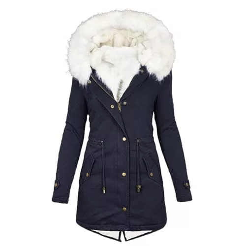 EMATOP Mäntel EMATOP Steppjacke Damen Warmer Lang Winterjacke Gefüttert Fleece Daunenjacke Baumwolle Elegant Pufferjacke Langarm Casual Fleecejacke mit Kapuze Wintermantel Winter Outdoor Trachtenjacke