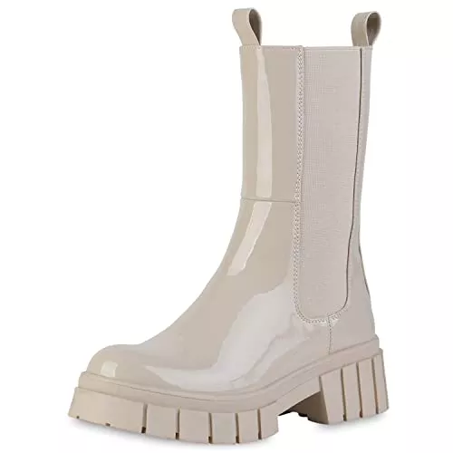 VAN HILL Stiefel VAN HILL Damen Plateaustiefel Leicht Gefüttert mit Blockabsatz Profilsohle