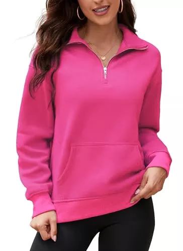 ArtJuly Pullover & Strickmode ArtJuly Sweatshirt Damen Ohne Kapuze Pullover mit 1/4 Zipper Fleecepullover Warm Gefütterte Loose Einfarbig Casual Oberteile