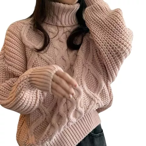 CWENROU Pullover & Strickmode CWENROU Damen Pullover - Winter Dicker Strickpullover Damen Retro Kaschmir Pullover Rollkragen Warm Dicke Linie Mode Einfarbig Selbstanbau Stretch Business Party Elegant Und Einfach