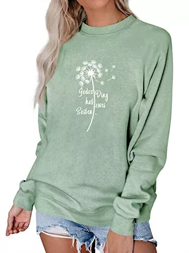 Dresswel Pullover & Strickmode Dresswel Women Jedes Ding Hat Zwei Seiten Löwenzahn Sweatshirt Pusteblume Pullover Rundhals Langarmshirt Oberteile Bluse Top