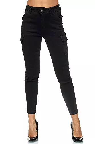 Elara Jeans Elara Damen Cargo Hose Slim Fit Denim Chunkyrayan