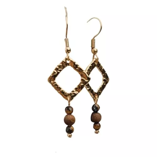 Astwerk Schmuck Astwerk Damen-Ohrringe "Zimtstimmung" - Nussholz-Ohrringe mit Tigerauge & Gold – Kleine Eleganz