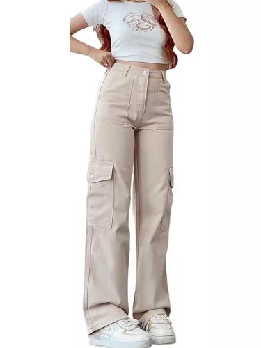 Nauityac Hosen Nauityac Damenhose, weites Bein, Palazzo-Hose, hohe Taille, Cargohose, Freizeithose, Damen, Knopf, Strand