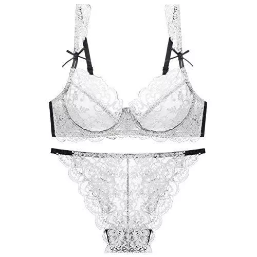 BaronHong Unterwäsche & Dessous BaronHong Damen Sexy Dessous Set aus weicher Spitze Durchsichtige Unterwäsche Blumenspitze Bügel-BH und Panty-Set