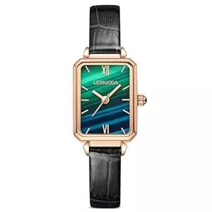 dirocoro Uhren dirocoro Uhren Damen Mode Quadratisches Grünes Zifferblatt Armbanduhr Klassisch Lässig Klein Leichte Dünn Uhren für Frauen Mädchen Uhren