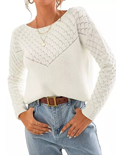 CUPSHE Pullover & Strickmode CUPSHE Damen Strickpullover Rundhals Langarm Rautenmuster Feinstrick Pulli Oberteile Tops Lässig Knit Sweater