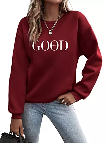 Minetom Pullover & Strickmode Minetom Pullover Damen Sweatshirt Briefe Drucken Langarm Rundhals Pulli Herbst Winter Frauen Buchstaben Druck Locker Casual Oberteil Sport Streetwear Sweatshirts ohne Kapuze Bluse Tops
