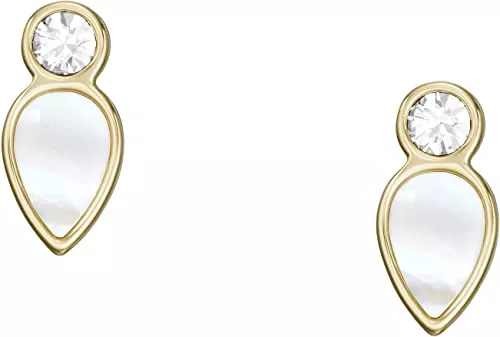 Fossil Schmuck Fossil Ohrringe Für Frauen, Länge: 11.3mm, Breite: 5.4mm Gold Perlmutt, Edelstahl Ohrringe, JF04249710