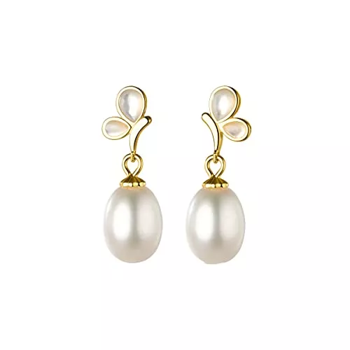 SLUYNZ Schmuck SLUYNZ 925 Sterling Silber Perle Tropfen Ohrringe für Frauen Teenager Mädchen Perle baumeln Ohrringe Hochzeit Braut Ohrringe Perlmutt Schmetterling Ohrstecker