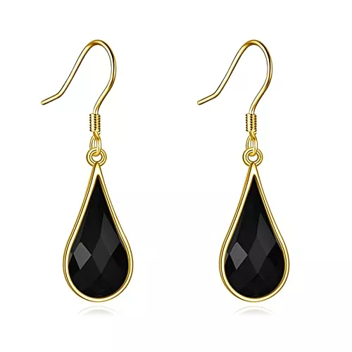 YAFEINI Schmuck Schwarz Onyx/Peridot Ohrringe Sterling Silber Vintage Dangle Drop Leverback Ohrhänger Stein Achat Ohrringe für Damen