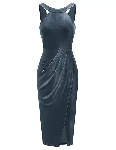 GRACE KARIN Cocktail GRACE KARIN Damen Wickelkleid Hängendes Abendkleid aus Samt Cocktailkleid