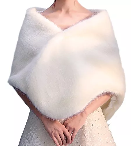 FOLOBE Strickjacken FOLOBE Hochzeit Faux Pelz Braut Schals Jacke Stolen Frauen verdicken Faux Pelz Wrap Schals Shrug Warm Poncho f¨¹r Winter Brautkleid