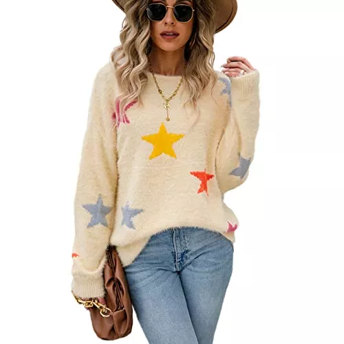 HEYPORK Pullover & Strickmode HEYPORK Damen Herbst Winter Warm Bequem Pullover Casual Mode Strickjacke Strickpullover Frauen Herbst/Winter Pullover Rundhals Strickpullover Bedruckter Strickpullover