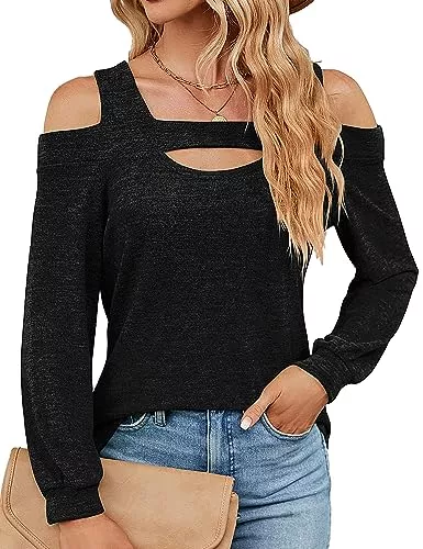 HANERDUN Pullover & Strickmode HANERDUN Damen Langarm Oberteil Casual Tops T-Shirt Basic Longshirt Trägerloses Einfarbig Lose Bluse für Herbst und Winter