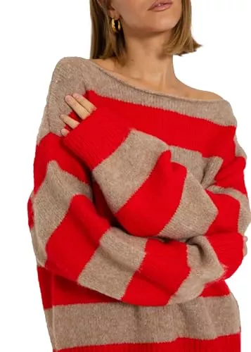 SASSYCLASSY Pullover & Strickmode SASSYCLASSY Gestreifter Pullover Damen Winter - Oversize Sweater mit Blockstreifen - Sweatshirt Damen - Strickpulli Damen gestreift bunt - Strickpullover Damenpullover