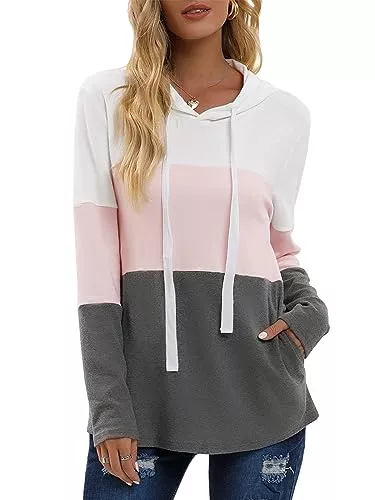 Lantch Kapuzenpullover Lantch Damen Hoodies Farbblock Sweatshirt Gestreifte Pullover Casual Kapuzenpullover Langarm Shirts Kordelzug Oberteil mit Taschen