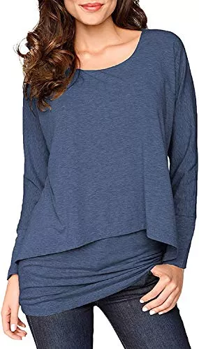 Uniquestyle Langarmshirts Uniquestyle Damen 2 in 1 Langarmshirt Optik Casual Tunkia Langarm Große Größen Longshirt Asymmetrisch Oberteil Top Shirt