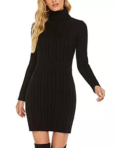 QUNERY Freizeit QUNERY Damen Pullover Kleid Elegant Strickkleid Casual Langarm Winterkleid Einfarbig Rollkragen High Stretch Jumper für Winter