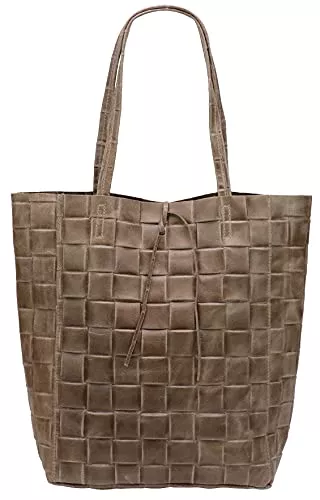 SH Leder Taschen & Rucksäcke SH Leder ® Damen Echtleder Shopper in geflochtene print mit Innentasche in vielen Farben Schultertasche Henkeltasche 37x29cm Kamilla G267