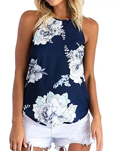 Sherosa Ärmellose Blusen Damen-Tanktop von Sherosa mit Spaghettiträgern, Blumenmuster
